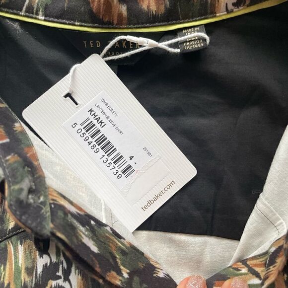 Ted Baker Evrett Lantern Sleeve Shirt Khaki Size 4 - US 12 - Picture 8 of 12